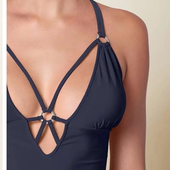 Venus navy blue tank top with silver metal on straps. Like new never worn - Picture 3 of 6